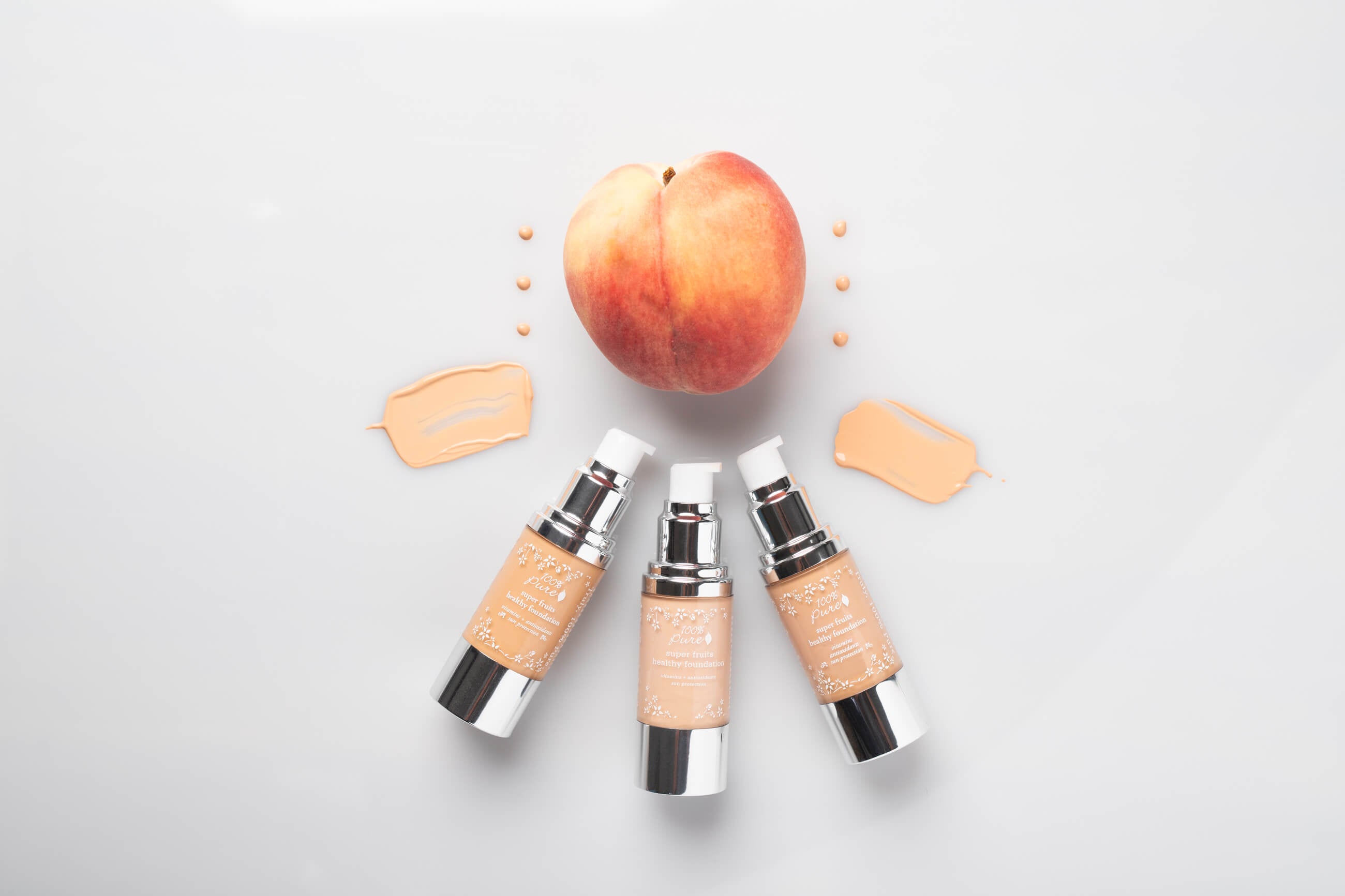 100% Pure Healthy Foundations with Peaches and swatches