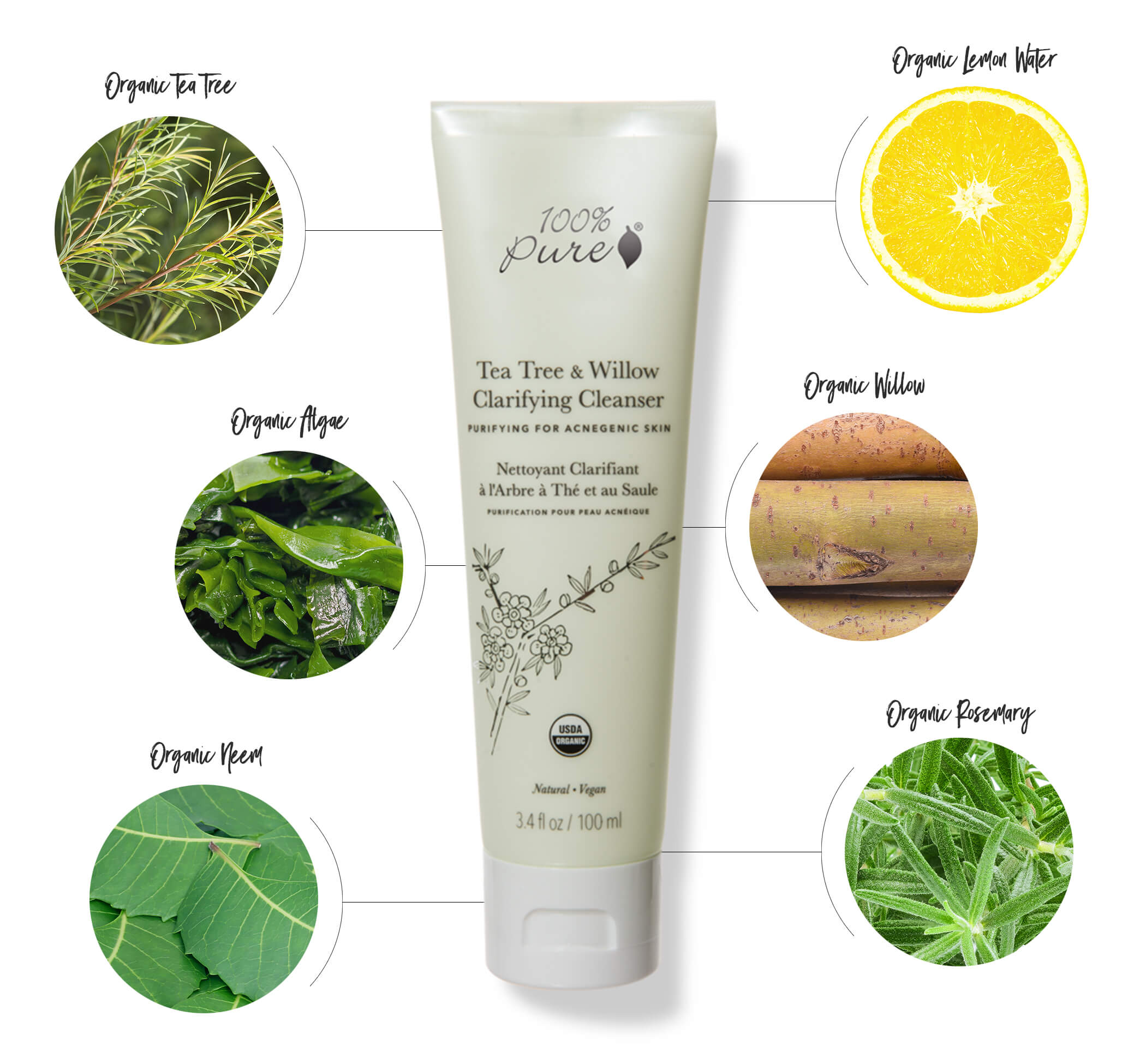 100% PURE Tea Tree & Willow Acne Clear Cleanser chart