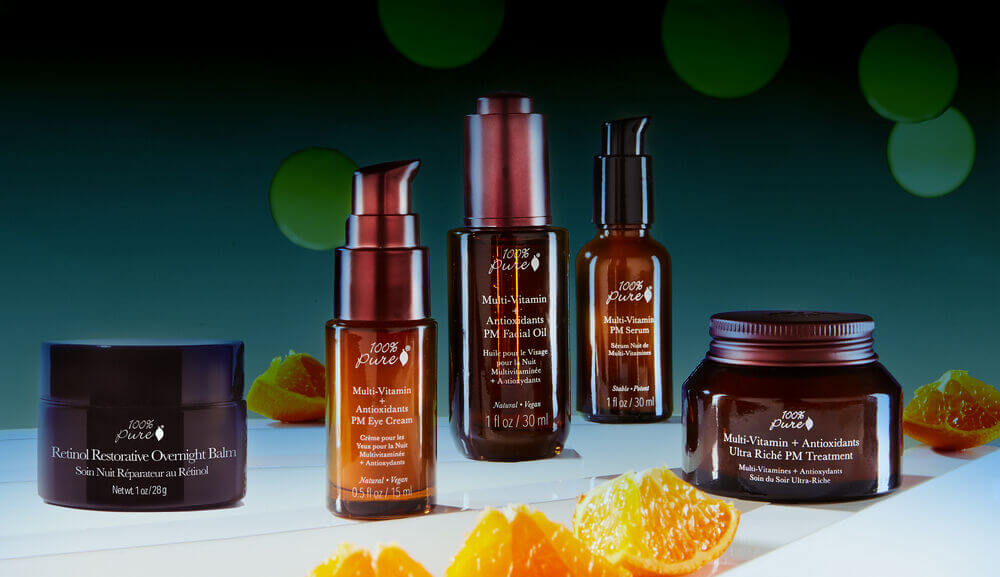 100% PURE MultiVitamin + Antioxdants skincare line for night time repair