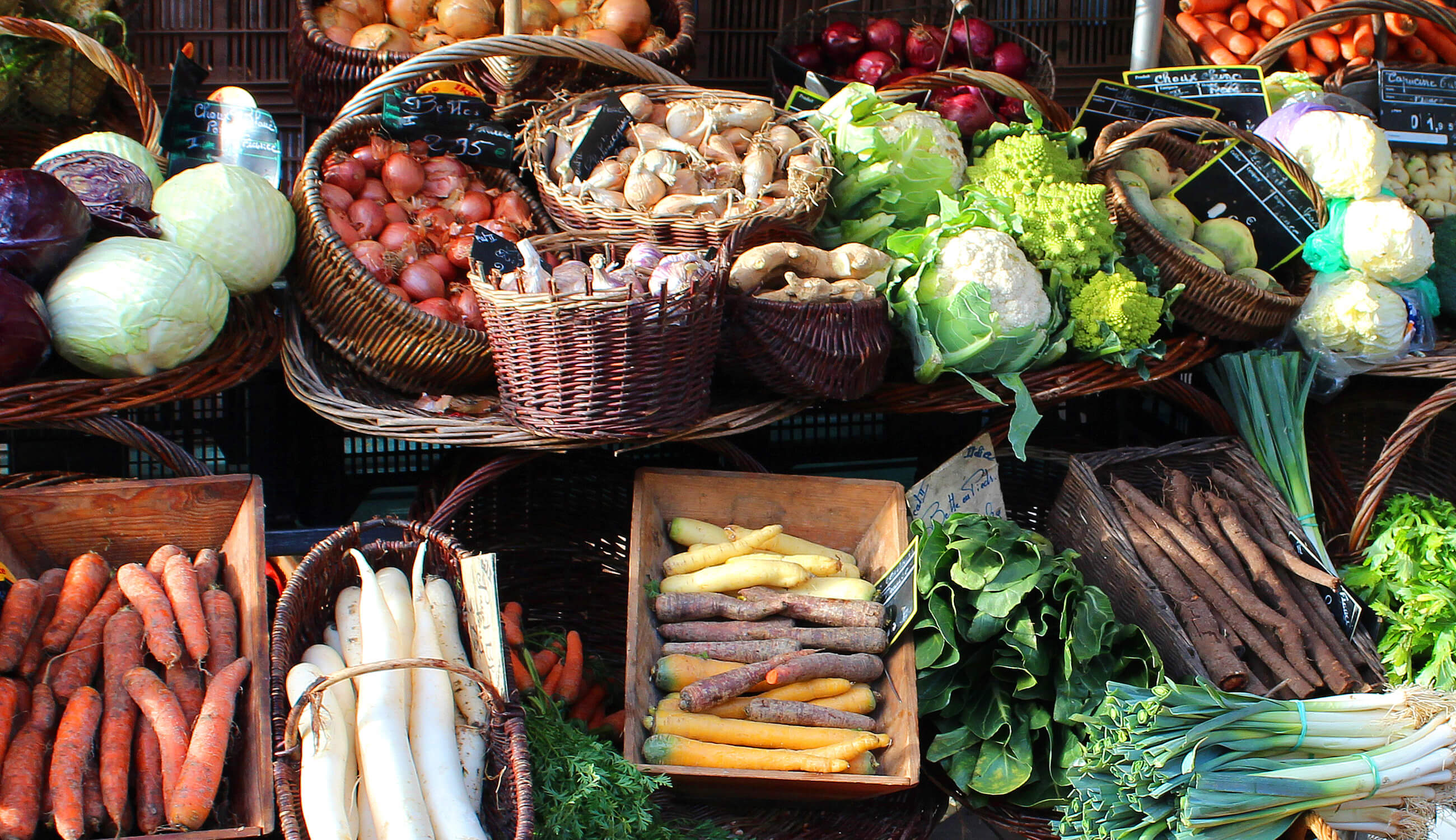 Main produce section at a rustic style market