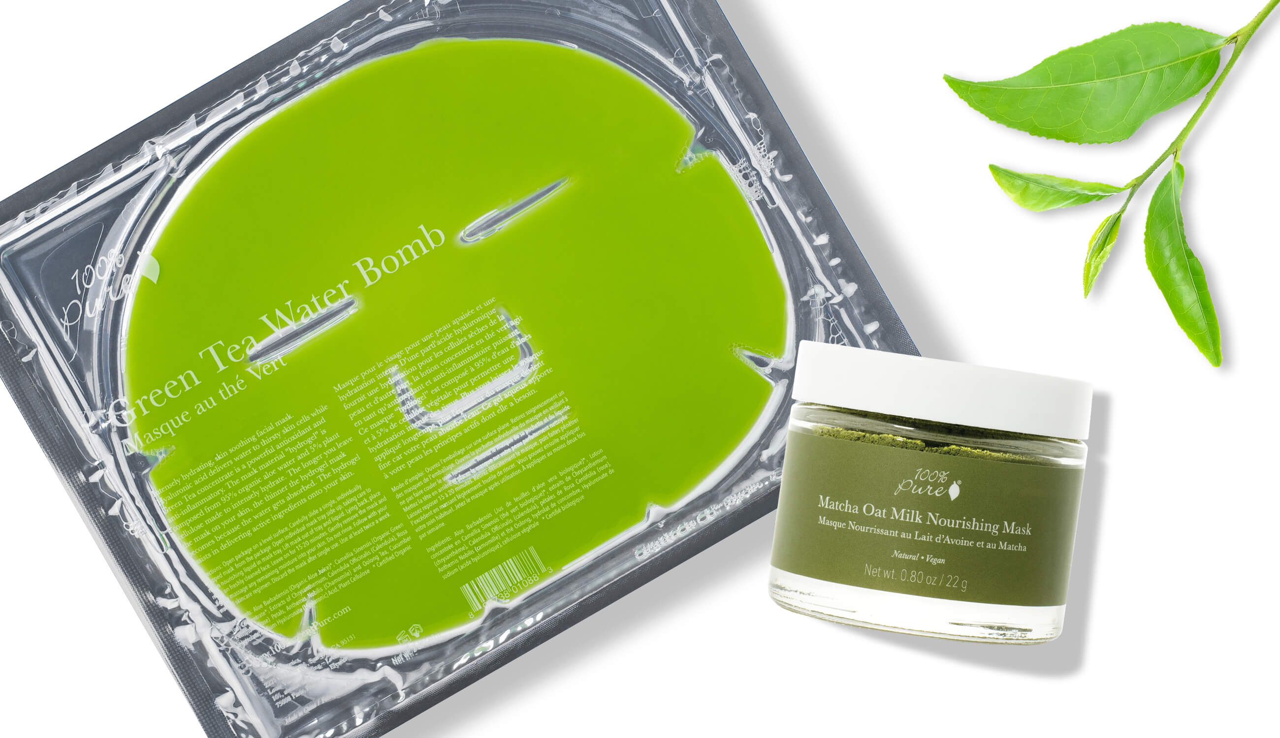 100% PURE Green Tea Water Bomb Mask and Matcha Oat Milk Nourishing Mask