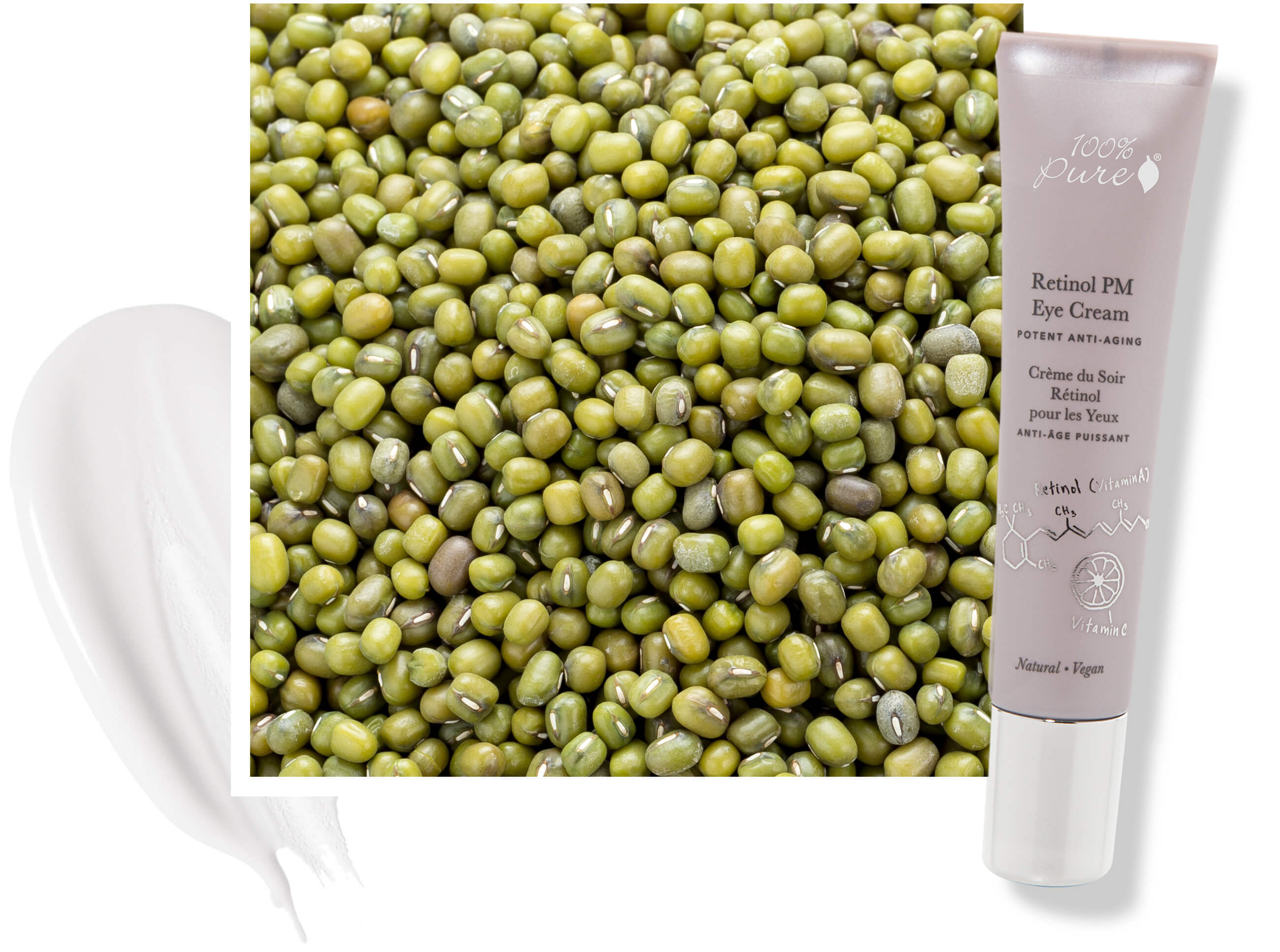 100% Pure Retinol PM Eye Cream and mung beans