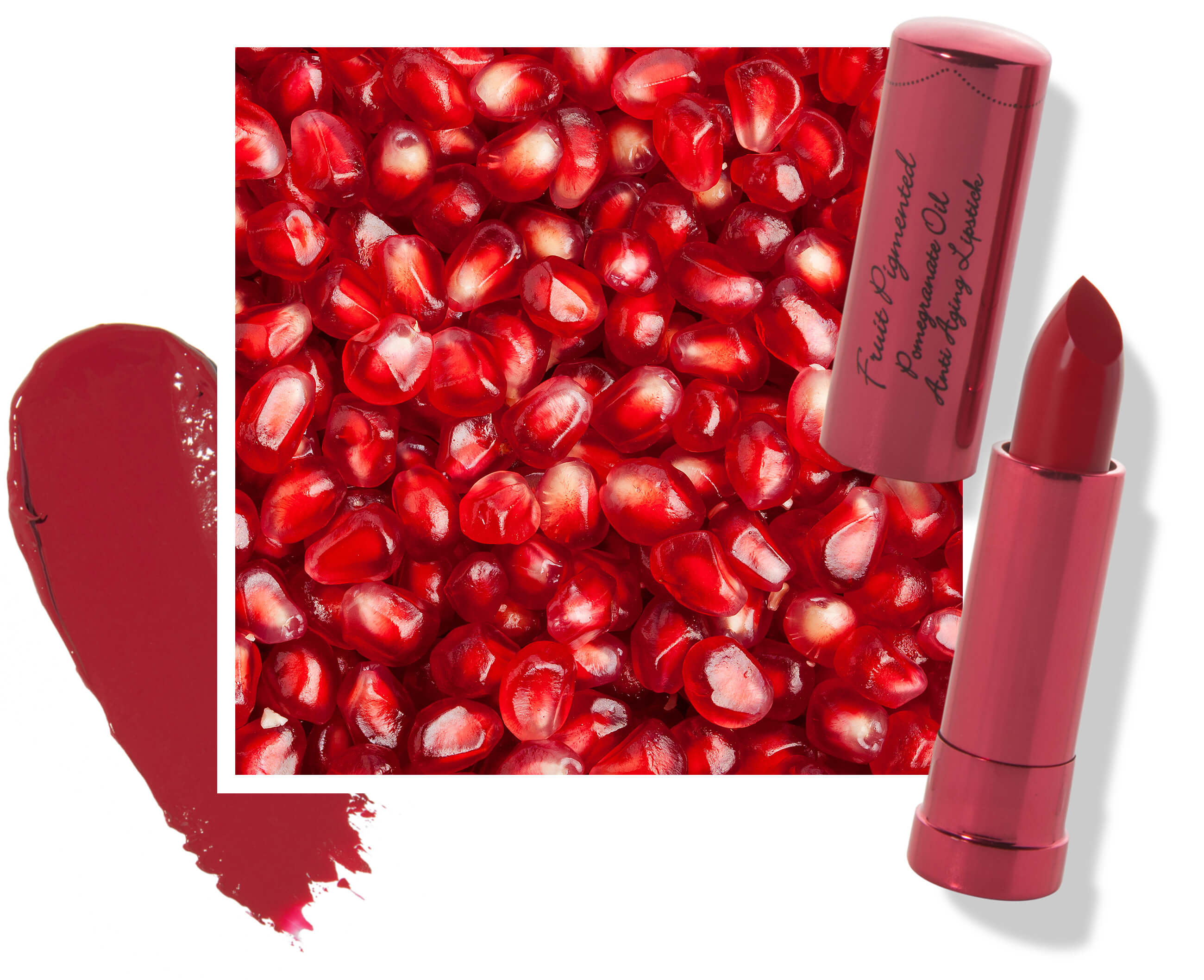 100% Pure Pomegranate Lipstick and pomegranate seeds