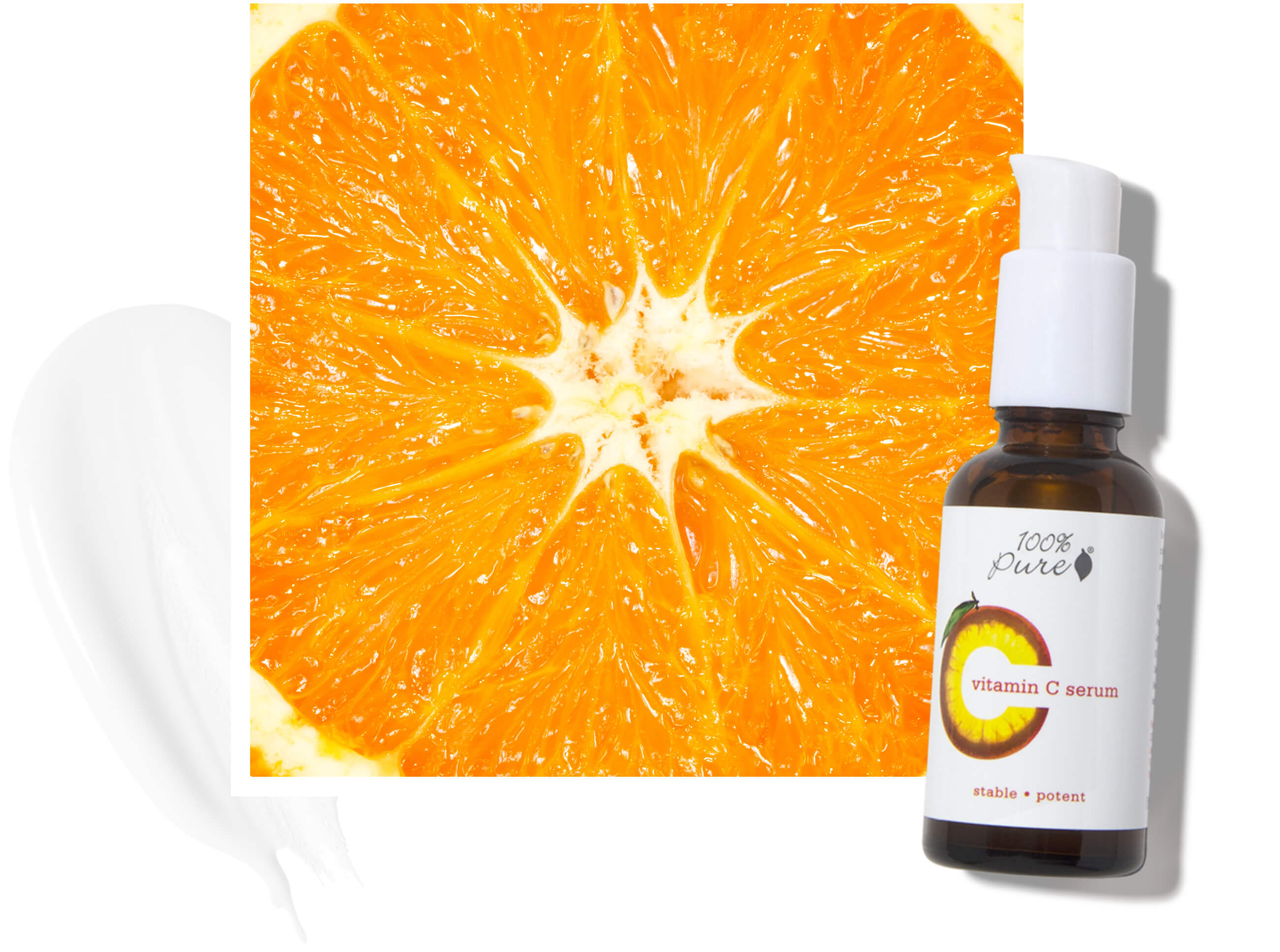 100% Pure Vitamin C Serum and orange slice